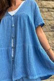 Lina Linen Blend Smock Over Shirt Washed Denim